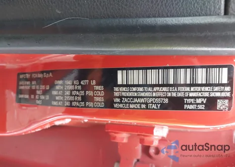 2016 Jeep Renegade Sport z USA, uszkodzony, nr VIN ZACCJAAW7GPD55738